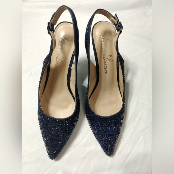 New In box Lauren Lorraine Rachel Evening Sparkling Navy Heels Size 5.5 - Picture 1 of 5